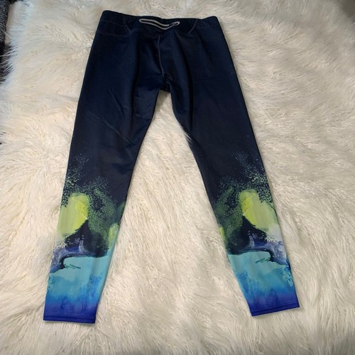 Athleta Mercury Sonar Blue Watercolor Athletic Border Leggings L - Picture 7 of 11