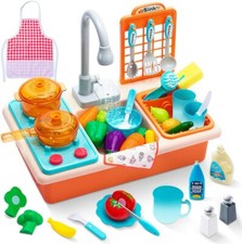 Kids Pretend Play Kitchen Set Sink Running Water Color Changing Toy Gift for Kid