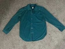 Vintage My Kinda Gal Teal Velvet Blouse Long Sleeve Metal Buttons Phoenix AZ