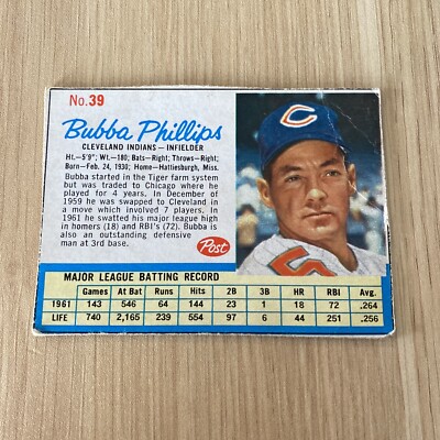 1962 Post Bubba Phillips Cleveland Indians #39