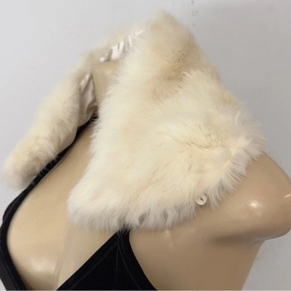 VTG Genuine Fur Ivory White Coat Collar Trim Detachable Replacement Wedding OS - Image 3 of 4