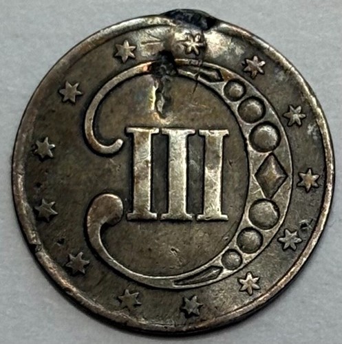 1852 Three Cent Piece Silver Very Fine Better Date Bent - Picture 2 of 2