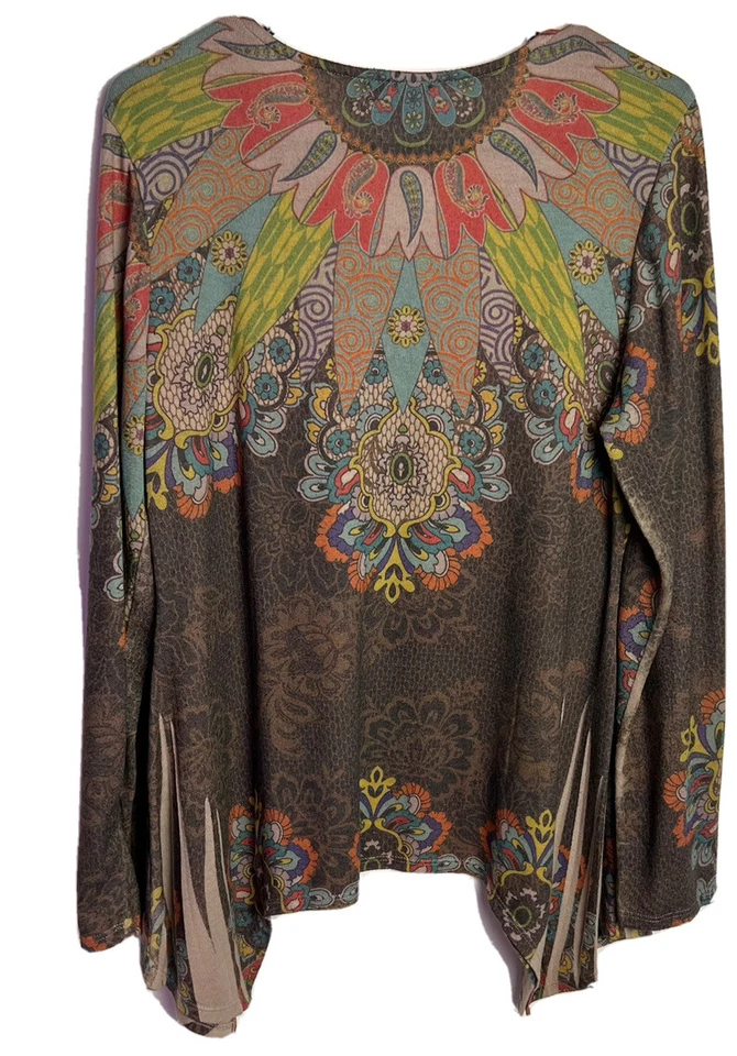 DB SPORT Art To Wear Suéter Túnica Serigrafía Rosetas de Flores Talla XL Lagenlook Foto 2 de 4