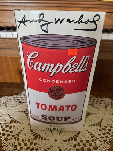 Campbells Soup Andy Warhol Large Block Glass Pitcher in Box