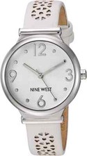Nine West Women's NW/1781WTWT Silver-Tone and White Strap Watch