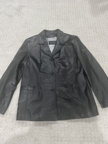 Chaqueta Blazer Larga Gallery Genuina 100% Cuero de Cordero Suave Negra Para Mujer X-Grande - Imagen 3 de 6