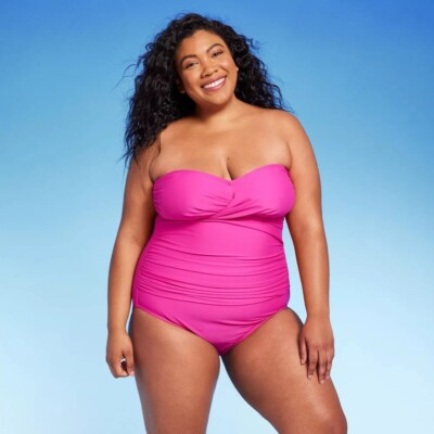 Kona Sol 3X 24 Hot Pink Full Coverage Tummy Control Twist-Front 1 Piece Swimsuit