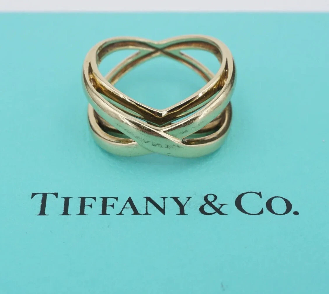 TIFFANY Platinum Diamond Crossover Band Ring 52 6 857360 | FASHIONPHILE