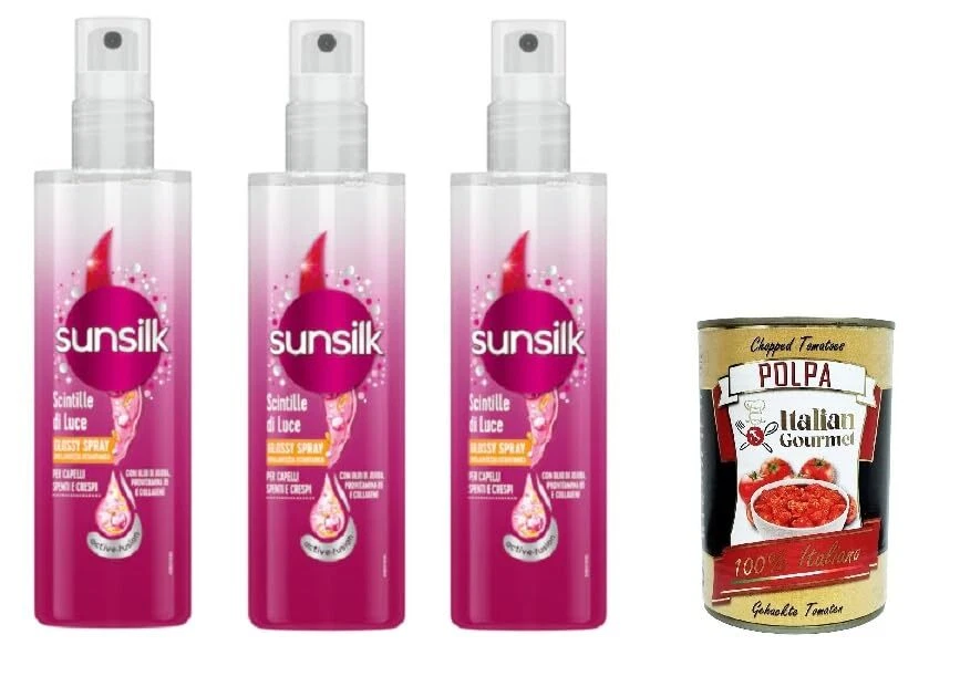 3x Sunsilk Scintille di Luce Glossy Spray capelli spenti crespi 200ml+Polpa 400g
