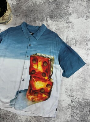 Vintage Stussy Japan Dice Painting Rayon 8 Ball Button
