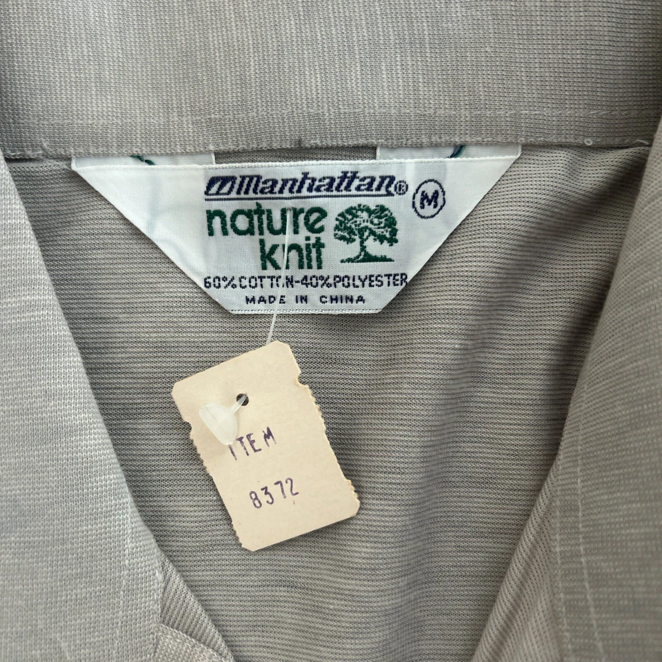 Camisa Polo Tejida Natural Manhattan Años 70/80 Mediana Taupe Nueva con Etiquetas Foto 2 de 4