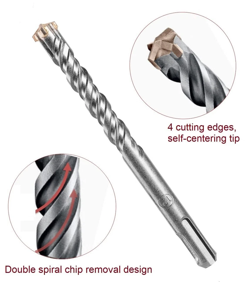 SDS Plus Bohrer Set 9 Stück Betonbohrer 160mm Lang mit 4 Schneiden Hammerbohr... - Bild 2 von 4