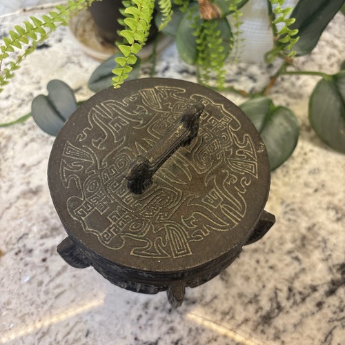 Vintage 60er James Mont? MCM Grünspan Metall Eiskübel Azteken Hergestellt Taiwan 7" T x 6" L - Bild 5 von 11