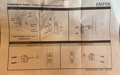 Emtek Classic Thumbturn Privacy Bolt Door Lock 828TPUS19 Flat Black NEW No Box - Picture 11 of 17