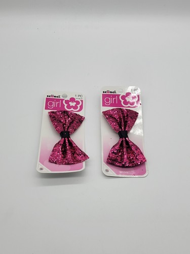 2 PACK SCUNCI GIRL GLITTER PINK BOW WITH BUILT IN CLIP - Picture 2 of 8