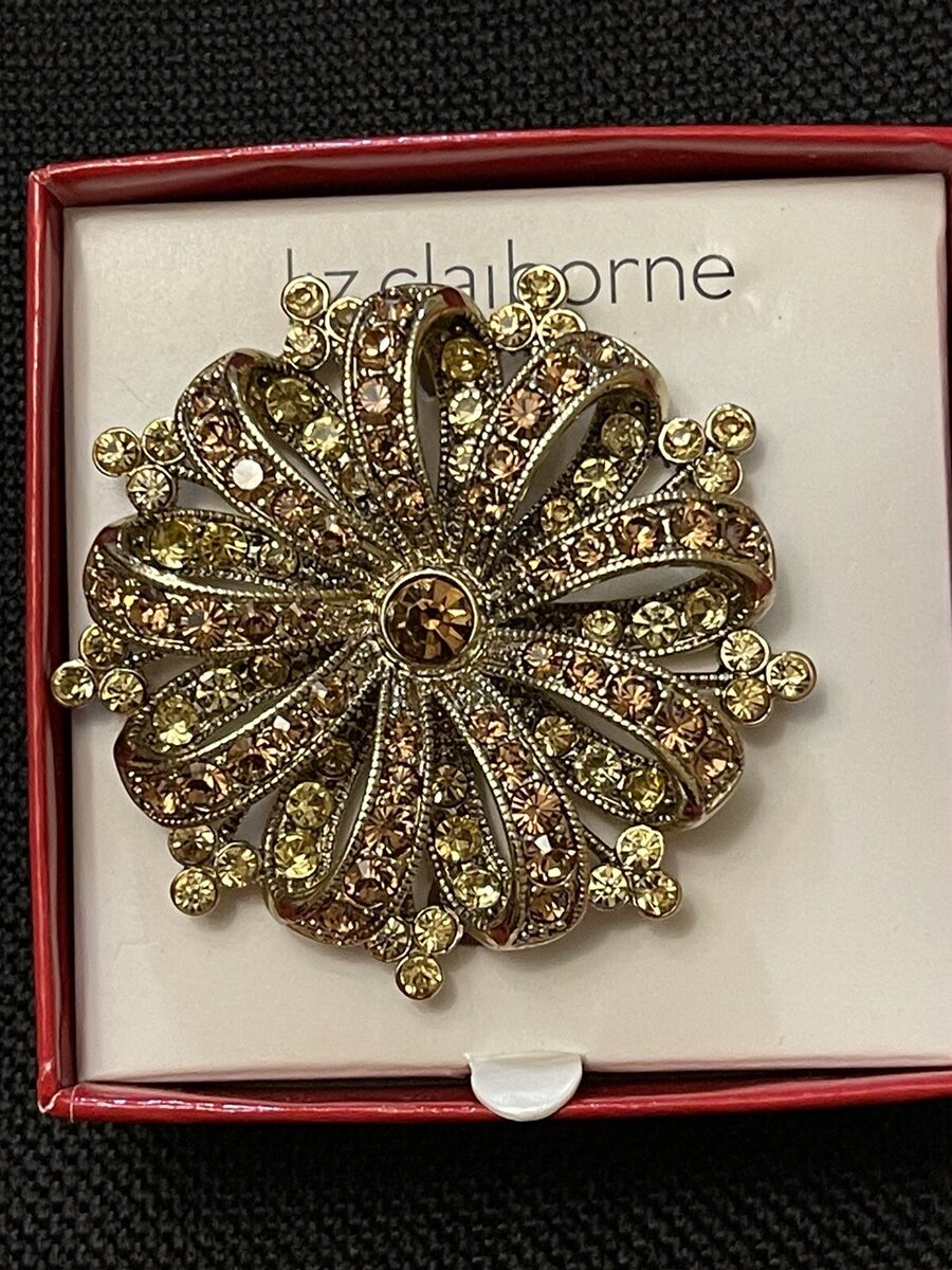 VINTAGE 1976 1980s LIZ CLAIBORNE FACETED RHINESTONE FLOWER