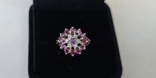 VTG Solid Real 14K 585 Yellow Gold Natural Ruby Genuine Diamond Ring Size 6.25 - Picture 2 of 12