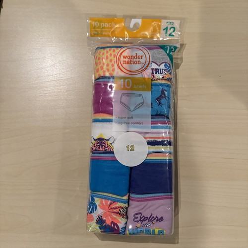 Girls Size 12 Wonder Nation 10-Pack Briefs Underwear Animals Colors Print No Tag