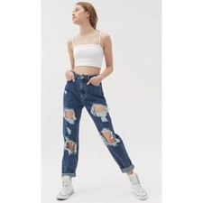 NWT BDG Urban Outfitters High-Waisted Mom Jean Rigid Denim Destroyed Medium Wash