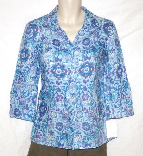 Camisa de lino con botones estampado azul para mujer JM Collection talla 8 nueva con etiquetas - Imagen 1 de 2