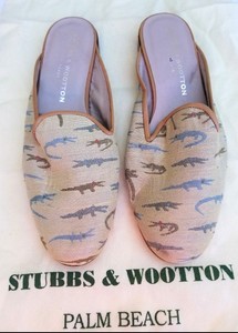 NO-BOX-BUT-NEW-Stubbs-amp-Wootton-Alligator-Lizard-Beige-Mule-Slipper-Shoes-SZ-7-5