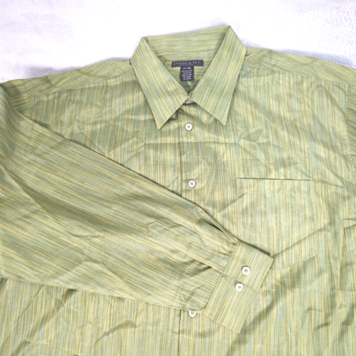 Domani Platinum Shirt Mens 3XL Green Striped Long Sleeve Button-Up Casual NWOT
