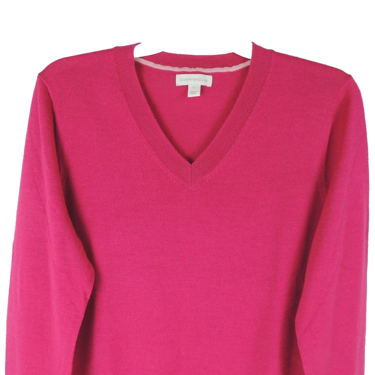 Macys Charter Club Womens Size L Pink V Neck Pullover Sweater