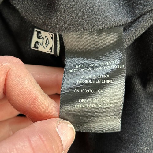 OBEY Men Windbreaker Jacket Medium Black Y2K Logo Snap Button Line Outdoor 17180 - Picture 4 of 16