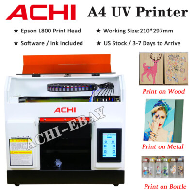 ACHI A4 UV Printer UV Flatbed Printer Epson L800 Nozzle For Phone Case US Stock