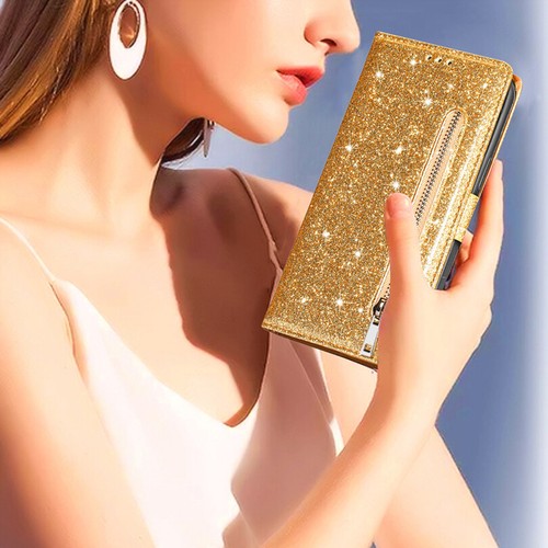 Funda Cartera Brillo Cremallera Tarjeta Abatible Cubierta para Xiaomi Redmi Note11s/10s/9s/8 Pro/8T - Imagen 11 de 33