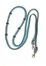 barrel Reins With Adjustable Grip Knots neon turquoise and black
