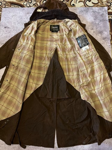 Barbour A1554 Stockman Coat Duster Riding Wax Brown Hooded Jacket Size L Men's - Picture 21 of 24