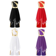 Kids Girls Dress With Pants Worship Overlay Dance Robe Performance Tunics Gowns