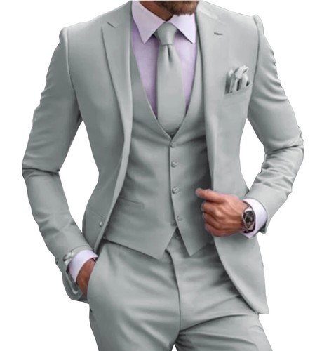 Suits Men 3 Piece Tuxedos Blazer Vest Pants Formal Male Wedding Groomsman - Picture 27 of 49