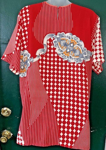 Vintage Auth CHLOE Paris 1980s Red Amazing pattern shirt blouse-Large 44" Chest - Picture 10 of 10