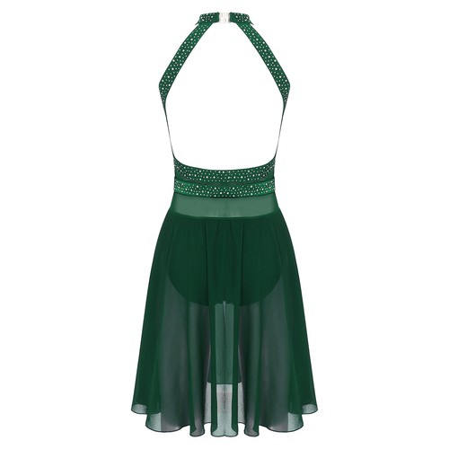 Womens Sparkly Rhinestone Lyrical Dance Dress Sleeveless Backless Leotard Dress - Picture 56 of 87