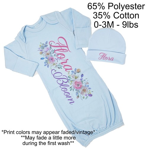 Baby Girl Personalized Floral Hot Pink Purple VS1 Gown Coming Home Outfit - Picture 13 of 23
