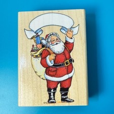 Santa Greeting Christmas Holiday Banner Rubber Stamp 3"X 4" StampCraft 440Z08