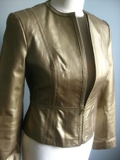 M&S CAPPOTTO GIACCA PELLE ORO 8 6 bolero festa di natale ritagliato box swing corto 