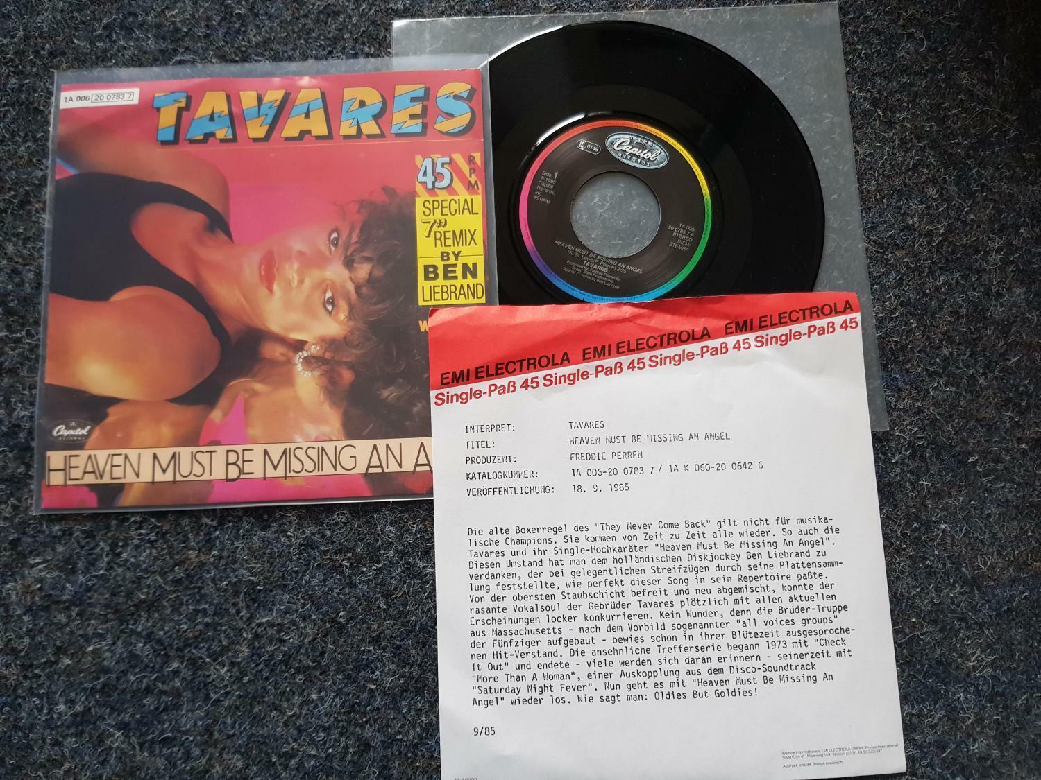 7"" Single Vinyl Tavares - Heaven must be missing an angel / BEN LIEBRAND PROMO