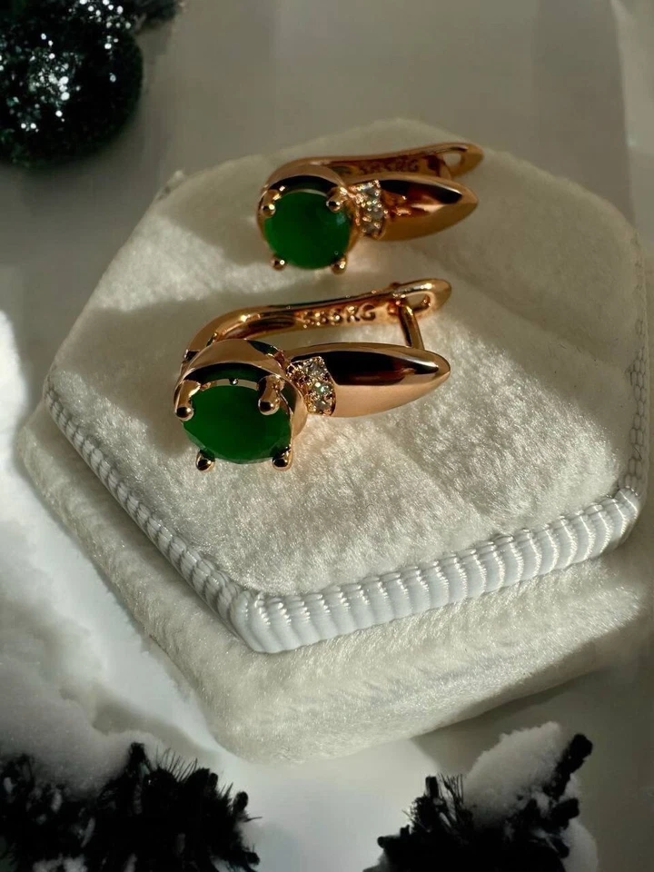 Atemberaubende 585rg gestempelte Ohrringe, Smaragd, rolled, 3.4 Gramm, neu - Bild 3 von 4