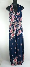 New NWT PAPAYA Women's S Navy Floral Jumpsuit w/ Goldtone Metal Belt