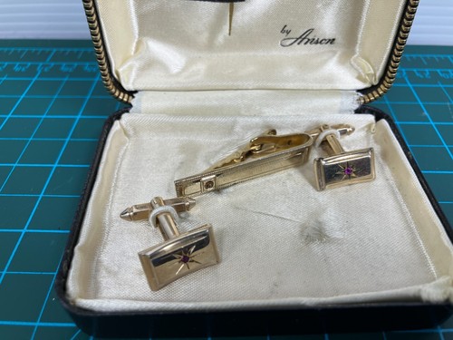 Vintage TWA Port of Call Star Gem Cufflink Tie Clip Set By Anson With Box - Picture 2 of 5
