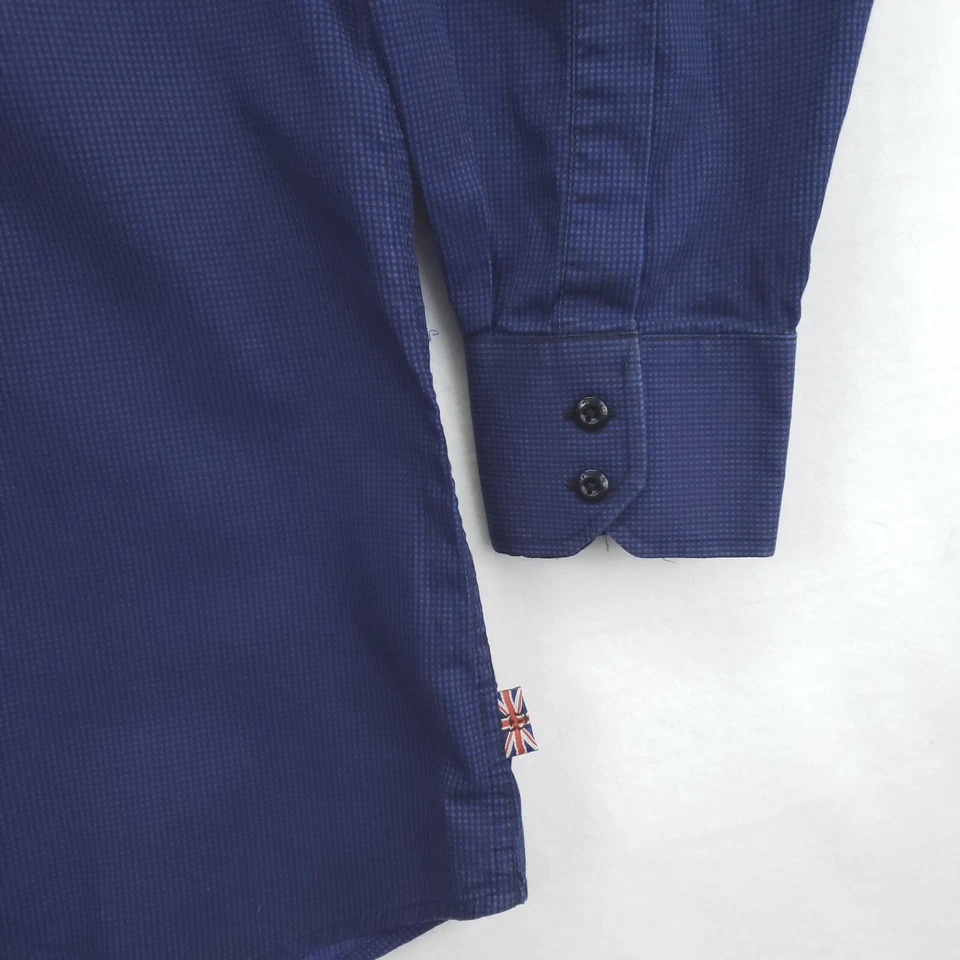 英式洗衣正装衬衫男式 17.5 34/35 蓝色格子长袖翻盖袖口 — 第 4/4 张图片