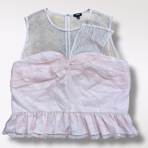 Express Damen rosa Tüll Punkte Twist Front Schößchen Tank Top Größe L Boho kokett