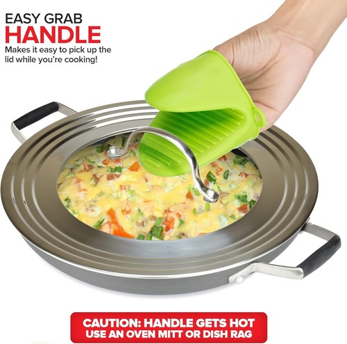 Universal Lid Stainless Steel 12.5 Inch Tempered Glass Fits 8-12 Inch Cookware - Picture 6 of 10