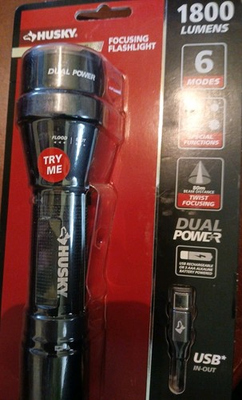 #ad Husky 1800 Lumens Rechargeable Focusing Flashlight Dual Power 1011 102 039 Black $19.50