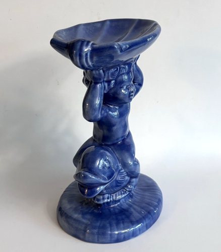Vintage Holland Mold Co, Ceramic SOAP DISH, Cherub and Dolphin, Blue, 7.5" - Picture 5 of 7