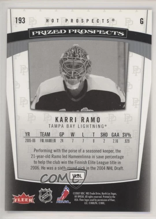 2006-07 Fleer Hot Prospects /1999 Karri Ramo #193 Rookie RC - Image 2 of 2