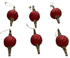 6 Katherine's Christmas Collection Red Glitter Swirl Ornaments W Gold Tips Base